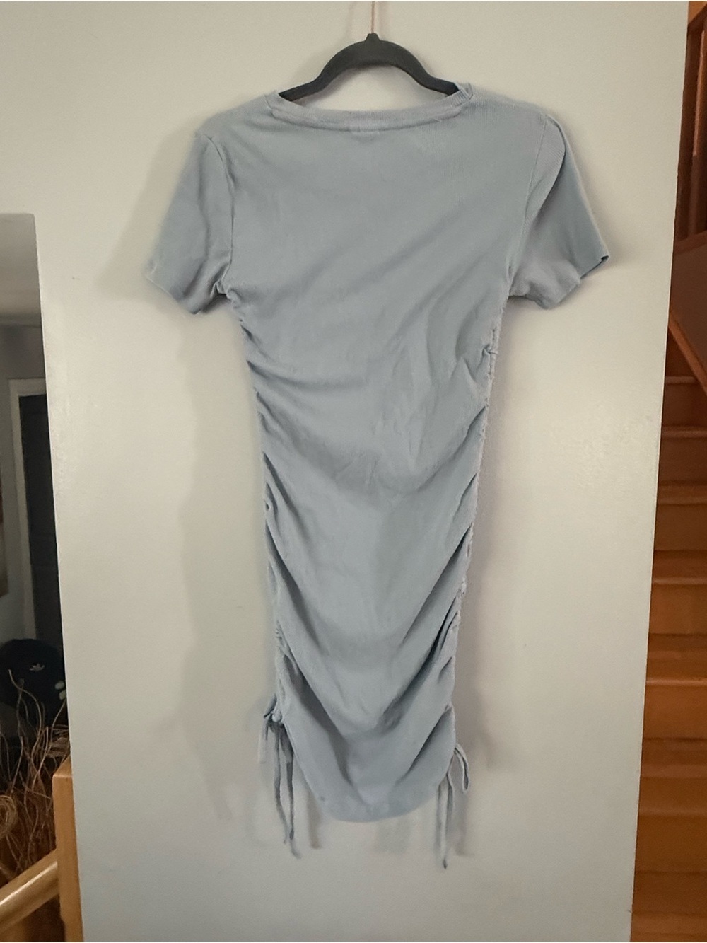 Twik by Simons Light Blue Ribbed Ruched Drawstring T-Shirt Mini Dress - Picture 4 of 4